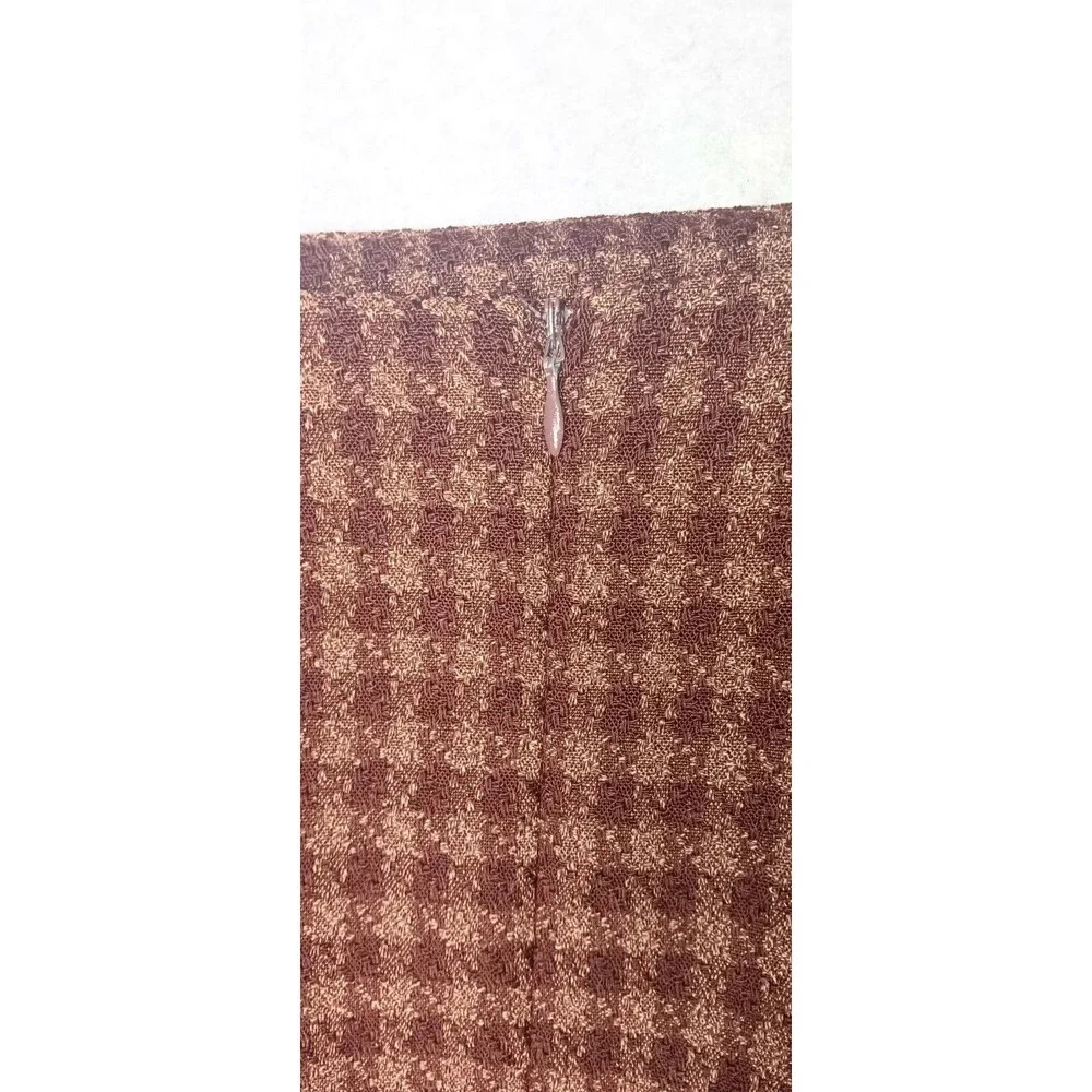 Vintage Travis Ayers Pencil Skirt Size 12 Brown Checkered Plaid Academia Career